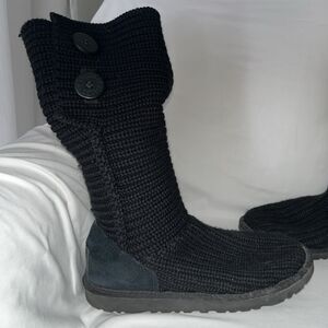 Ugg Australia Black Cardy Knit 5649 Cable Boots 2 Button Black Womens Size 6